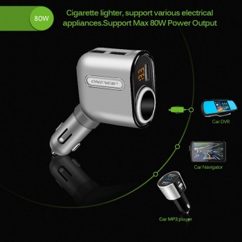3 Ports USB Car Charger Car Cigarette Lighter Socket Splitter 5V 3.1A 12V-24V Max 80W Power Adapter With Voltage Display