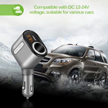 3 Ports USB Car Charger Car Cigarette Lighter Socket Splitter 5V 3.1A 12V-24V Max 80W Power Adapter With Voltage Display
