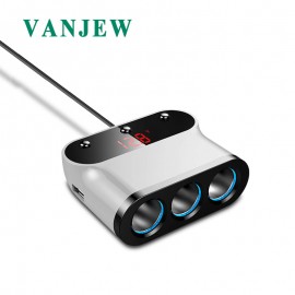 VANJEW C12 Car Cigarette Lighter 3 Way  Sockets Power Adapter 2 USB Ports Car Charger Splitter Lighters 5V 3.1A Output Power