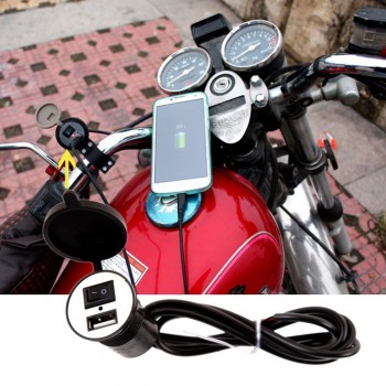 Motorcycle 12V/24V Waterproof USB Power Charger Socket with Safety ON/OFF Switch for Mobile Phone Moto Accessories