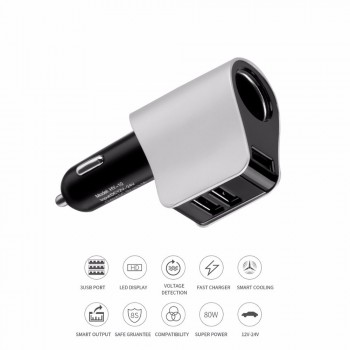 Cigarette lighter Socket Car Charger Adapter with Volmeter Support Smart Fast Charge DC 12-24V 3.1A 3-USB  HY10