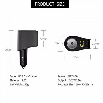 Cigarette lighter Socket Car Charger Adapter with Volmeter Support Smart Fast Charge DC 12-24V 3.1A 3-USB  HY10