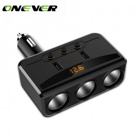 Onever 3 Way 100W Cigarette Lighter Socket Splitter 12V-24V Power Adapter Max 5V 3.1A 2 USB Car Charger with Voltmeter LCD