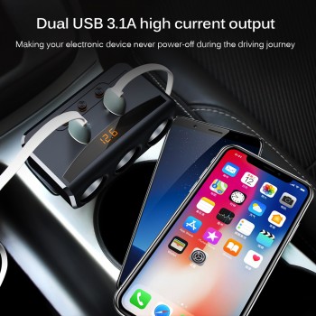 Onever 3 Way 100W Cigarette Lighter Socket Splitter 12V-24V Power Adapter Max 5V 3.1A 2 USB Car Charger with Voltmeter LCD
