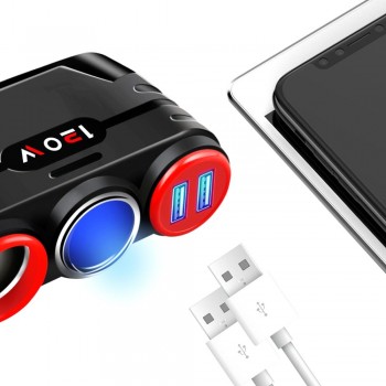 AOSHIKE Car Dual USB With Switch One For Three Cigarette Lighter Coupler Car Charger Auto Mobile Phone Charger Motorcycle