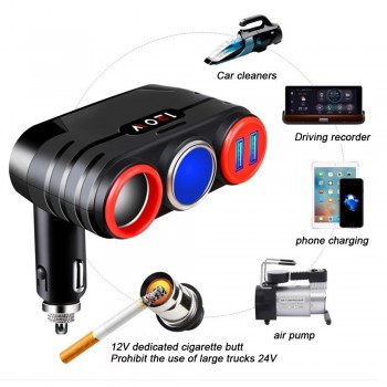 AOSHIKE Car Dual USB With Switch One For Three Cigarette Lighter Coupler Car Charger Auto Mobile Phone Charger Motorcycle