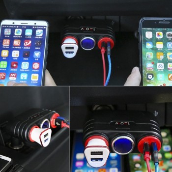 AOSHIKE Car Dual USB With Switch One For Three Cigarette Lighter Coupler Car Charger Auto Mobile Phone Charger Motorcycle