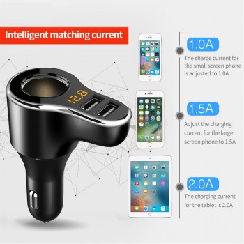 FDOMAIN Intelligent car splitter cigarette lighter socket auto 12V~24V multi-function car dual USB quick charger for iphone ipad