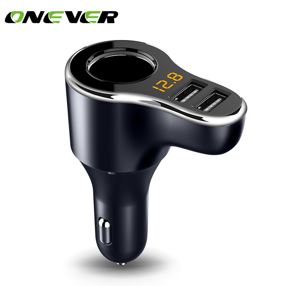 Onever 3.1A Dual USB Car Charger Adapter Fast Charging with Volmeter Cigarette Lighter Socket Splitter for Phone Tablet GPS DVR