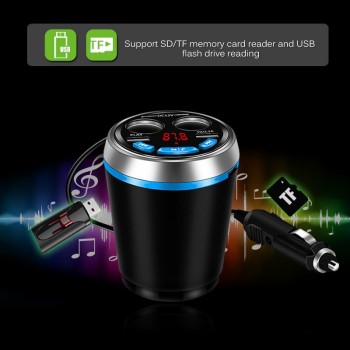 3 in 1 Bluetooth FM Transmitter Car Music MP3 Player Hands Free Car Kit Cup Holder Cigarette Lighter 2 USB Power