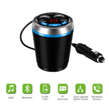3 in 1 Bluetooth FM Transmitter Car Music MP3 Player Hands Free Car Kit Cup Holder Cigarette Lighter 2 USB Power