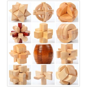 China Classic 3D Wooden Puzzle Lock Toys Cube Game Funny Lock Design IQ Brain Teaser Educational Toys For Children Adults