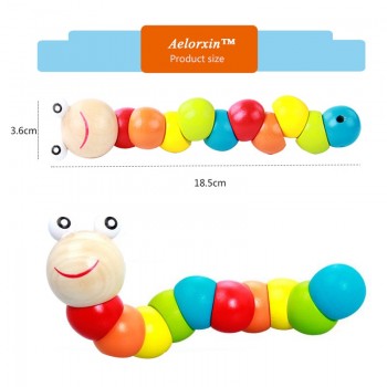 Kids Puzzle Educational Wooden Toys Color Count Fingers Flexible Training Baby Children Spinner Twisting Worm Toys for Children