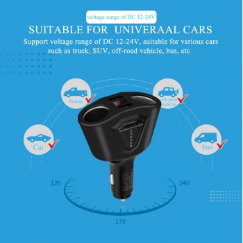 120W 2 Port Cigarette Lighter Sockets Power Adapter With 3.1A Dual USB Car Charger And Current Volmeter Display For Phone GPS