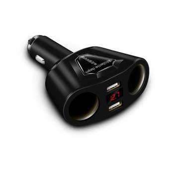 120W 2 Port Cigarette Lighter Sockets Power Adapter With 3.1A Dual USB Car Charger And Current Volmeter Display For Phone GPS