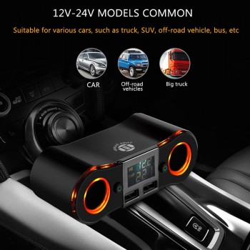 Onever Car Cigarette Lighter Socket Splitter Power Adapter Outlet with Independent Switch 3.5A Dual USB Charger DC12-24V