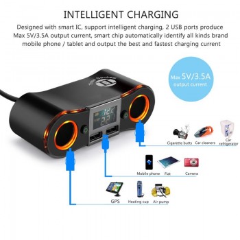 Onever Car Cigarette Lighter Socket Splitter Power Adapter Outlet with Independent Switch 3.5A Dual USB Charger DC12-24V
