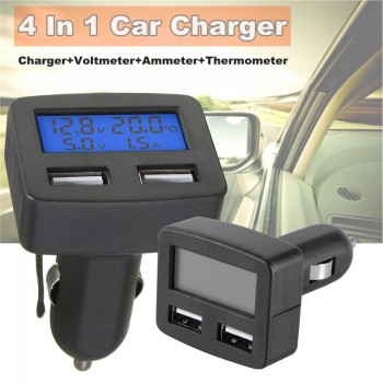 Multifunctional Dual USB Interface Car Kit Charger Thermometer Voltmeter Ammeter 3A Car Cigarette Lighter Type Charger 12/24V