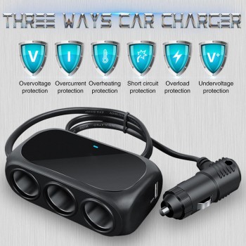 Three In One Universal 12V 24V Multi Socket Expander Charger Car Cigarette Lighter Splitter Dual USB Plug Adapter Car Accessorie