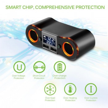 Car Cigarette Lighter Socket Splitter Power Adapter Outlet With Independent Switch 3.5A Dual USB Charger DC12-24V
