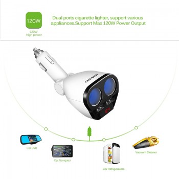 Onever 120W Dual USB Car Charger Cigarette Lighter Socket Splitter Max 3.4A Power Adapter Charger for iPhone 7 Samsung Galaxy s8