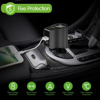 Onever Car Cigarette Lighter Socket Splitter Charger 3.1A Dual USB Car Charger Power Adapter for iPhone Samsung GPS