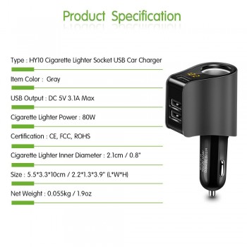 Onever Car Cigarette Lighter Socket Splitter Charger 3.1A Dual USB Car Charger Power Adapter for iPhone Samsung GPS