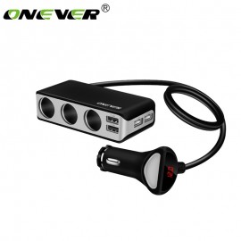 Onever 4 USB Port Car Charger 3 Way Car Splitter Cigarette Lighter Socket Power Adapter with Voltmeter Charger for iPhone iPad