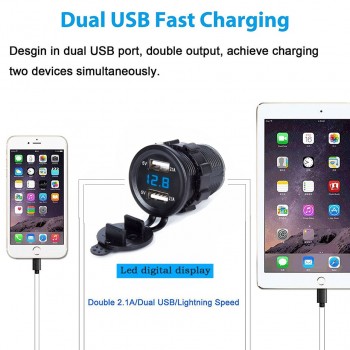 Waterproof Car Power Charger Cigarette Lighter Adapter Socket Splitter 2.1A/2.1A Dual USB Car Charger Power Adapter For Iphone