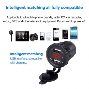 Waterproof Car Power Charger Cigarette Lighter Adapter Socket Splitter 2.1A/2.1A Dual USB Car Charger Power Adapter For Iphone