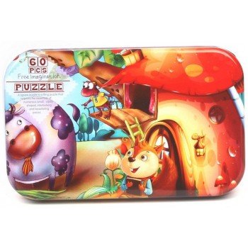 60 Pieces Wooden Puzzle Toys with Iron Box Kids Cartoon Animal Wood Puzzles Educational Toys for Children Christmas Gift