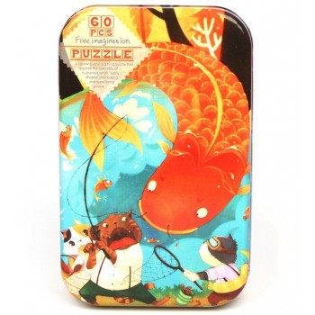 60 Pieces Wooden Puzzle Toys with Iron Box Kids Cartoon Animal Wood Puzzles Educational Toys for Children Christmas Gift