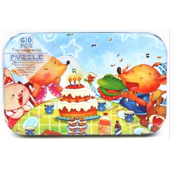 60 Pieces Wooden Puzzle Toys with Iron Box Kids Cartoon Animal Wood Puzzles Educational Toys for Children Christmas Gift
