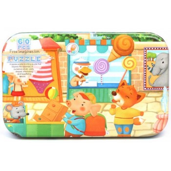 60 Pieces Wooden Puzzle Toys with Iron Box Kids Cartoon Animal Wood Puzzles Educational Toys for Children Christmas Gift