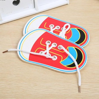 1PC Kids Cute Wooden Shoes Toys Children Learning Lacing Shoes Toy Kids Montessori Early Teaching Tie Shoelaces Puzzle Wood Toy