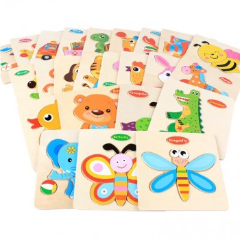 Toys for Baby Colorful Wooden Puzzle Animal Educational Developmental Baby Kid Training Toy Educational Toy Gift for Baby JE04