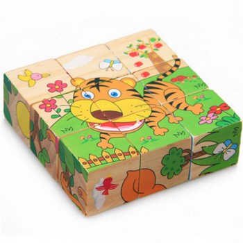 Six-face Picture Wooden Jigsaw 3D Puzzle Toys Childrens Early Educational Toys Cube Jigsaw Puzzle 10 Types available