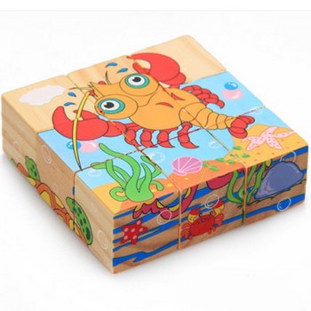 Six-face Picture Wooden Jigsaw 3D Puzzle Toys Childrens Early Educational Toys Cube Jigsaw Puzzle 10 Types available
