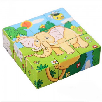 Six-face Picture Wooden Jigsaw 3D Puzzle Toys Childrens Early Educational Toys Cube Jigsaw Puzzle 10 Types available