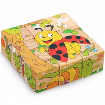 Six-face Picture Wooden Jigsaw 3D Puzzle Toys Childrens Early Educational Toys Cube Jigsaw Puzzle 10 Types available