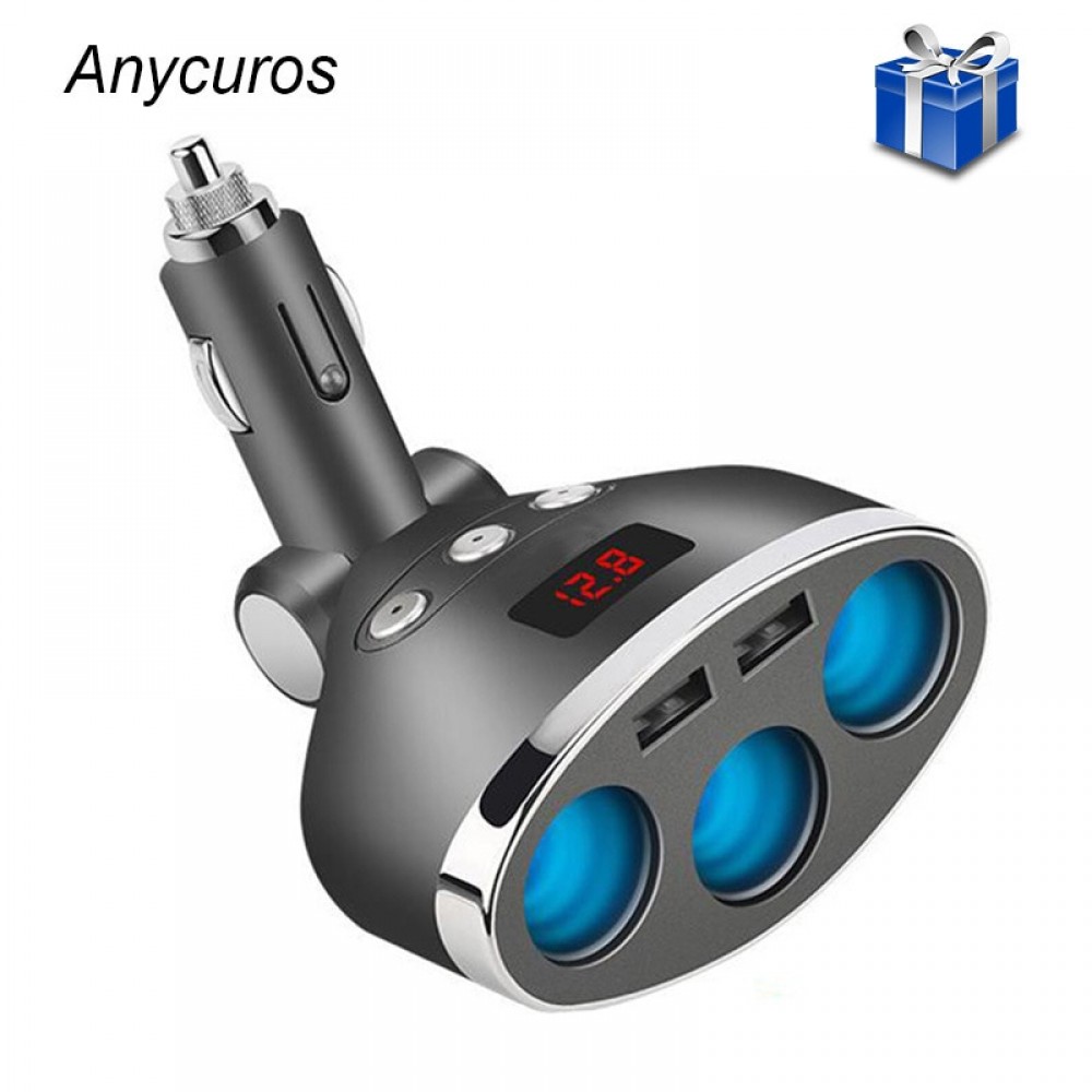 3 in 1 Dual USB Car Cigarette Lighter Socket Splitter Plug 3 Cigarette Lighter Car Voltage Monitor Adapter For iPhone Samsung