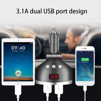 3 in 1 Dual USB Car Cigarette Lighter Socket Splitter Plug 3 Cigarette Lighter Car Voltage Monitor Adapter For iPhone Samsung