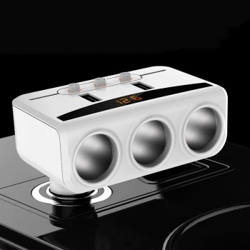3 in 1 Dual USB Car Cigarette Lighter Socket Splitter Plug 3 Cigarette Lighter Car Voltage Monitor Adapter For iPhone Samsung