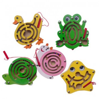 Children Animal Magnetic Maze Toy Kids Wooden Puzzle Game Early Educational Brain Teaser Wooden Toy Intellectual Jigsaw Board
