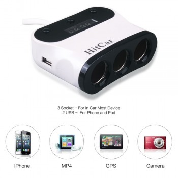 Car 120W High Power 1 to 3 Car Cigarette Lighter Socket Power Adapter Splitter Plug with 2 USB Port Phone DVR Charger