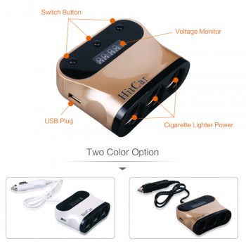 Car 120W High Power 1 to 3 Car Cigarette Lighter Socket Power Adapter Splitter Plug with 2 USB Port Phone DVR Charger