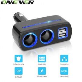 Onever Car Cigarette Lighter Power Socket Splitter Power Adapter Car-styling DC 12 Volt 3.1A 80w Dual USB Charger Socket Blue