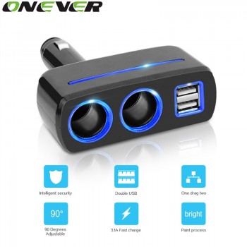 Onever Car Cigarette Lighter Power Socket Splitter Power Adapter Car-styling DC 12 Volt 3.1A 80w Dual USB Charger Socket Blue