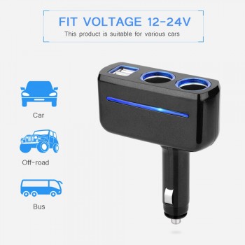 Onever Car Cigarette Lighter Power Socket Splitter Power Adapter Car-styling DC 12 Volt 3.1A 80w Dual USB Charger Socket Blue
