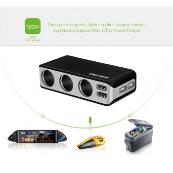 6.8A 4 USB Ports Car Charger with 3 Cigarette Lighter Sockets Splitter Charger DC 12~24V Cigarette Lighter Socket for smartphone